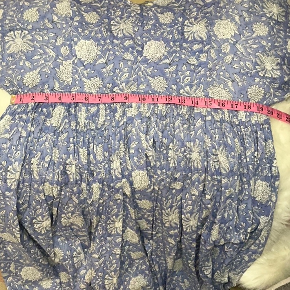 NWT Dolma Midi Dress blue ivory cotton print flowy bohemian L XL cool comfy - Picture 5 of 12